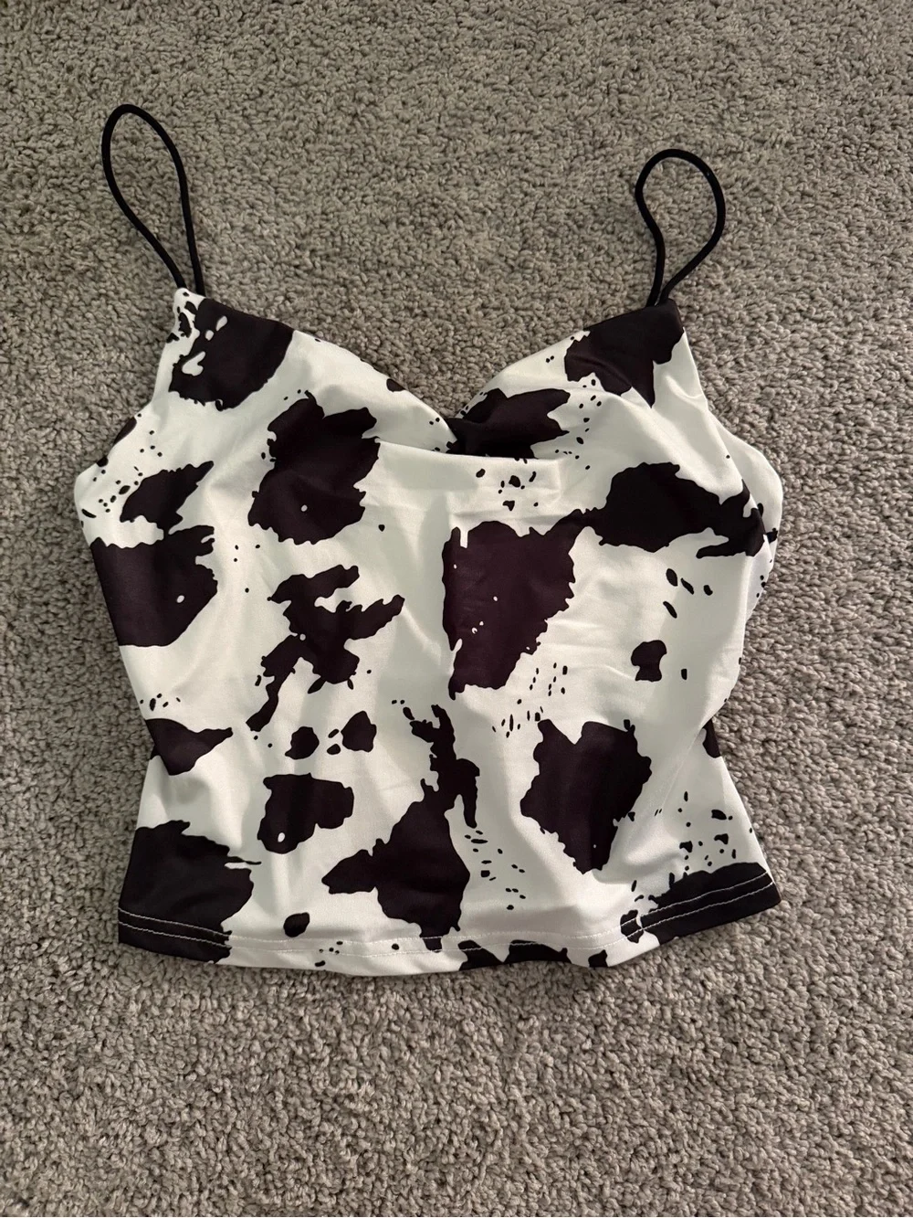 Black White Cow Print Cowl Neck Cami Crop Top Size S Y2K Western Cowgirl